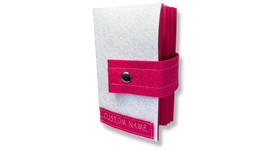 Custom Name Tag Premium PINK Felt Pin Book (White Cover)