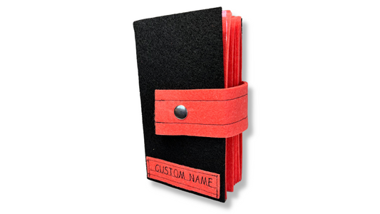 Custom Name Tag Premium ORANGE Felt Pin Book (Black Cover)