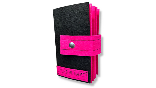 Custom Name Tag Premium PINK Felt Pin Book (Black Cover)