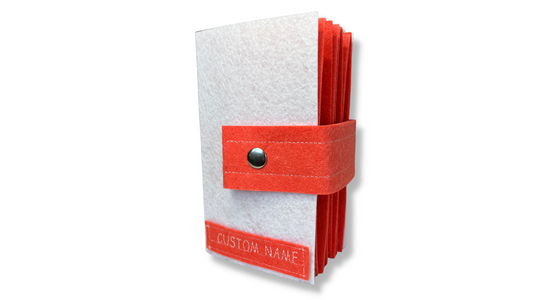 Custom Name Tag Premium ORANGE Felt Pin Book (White Cover)