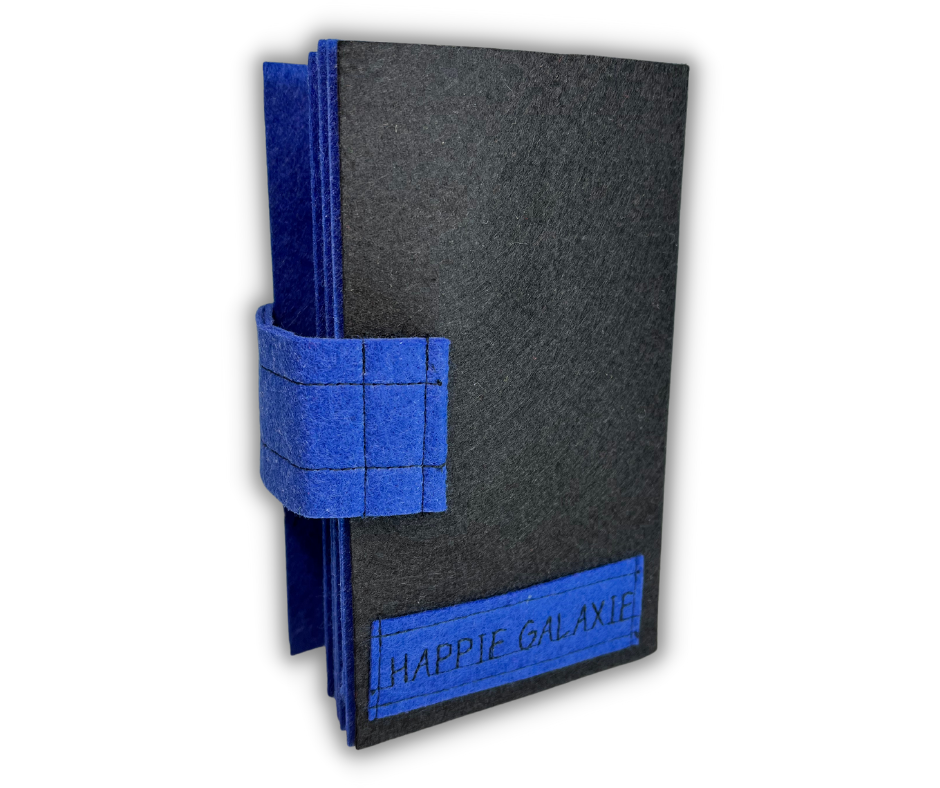 Custom Name Tag Premium BLUE Felt Pin Book (Black Cover)
