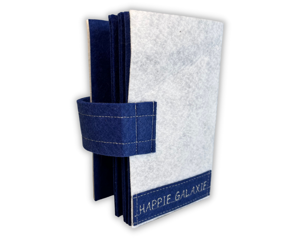 Custom Name Tag Premium BLUE Felt Pin Book (White Cover)
