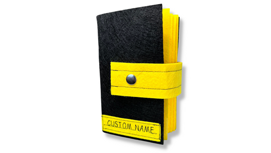 Custom Name Tag Premium YELLOW Felt Pin Book (Black Cover)
