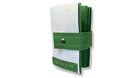 Custom Name Tag Premium GREEN Felt Pin Book (White Cover)